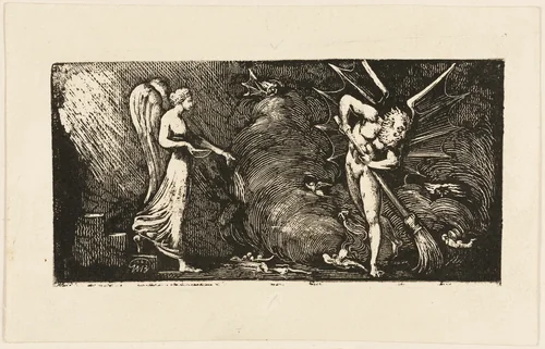 'The Man Sweeping the Interpreter's Parlour,' from Bunyan's Pilgrim's progress by William Blake, print, 1820-1822