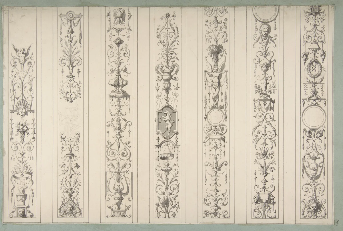Design for Seven Vertical Panels of Arabesque Decoration, Farnsborough, England by Jules-Edmond-Charles Lachaise, drawing, 1880-1886