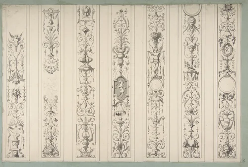 Design for Seven Vertical Panels of Arabesque Decoration, Farnsborough, England by Jules-Edmond-Charles Lachaise, drawing, 1880-1886