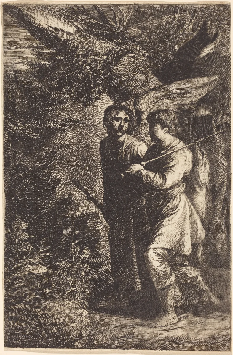 Tobias and the Angel by Adam Elsheimer, print, 1578-1610
