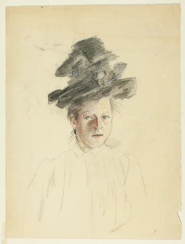 Portrait of a Woman with Black Hat by Philipp William May, drawing, 1884-1903