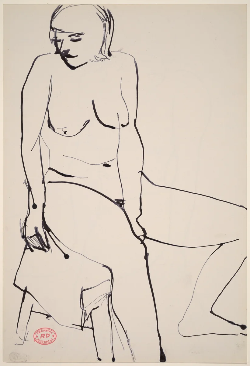 Untitled [seated female nude looking left] [recto] by Richard Diebenkorn, drawing, 1955-1967