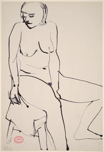 Untitled [seated female nude looking left] [recto] by Richard Diebenkorn, drawing, 1955-1967