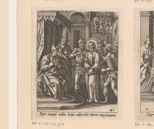 Christus voor Annas by Heinrich Ulrich, print, 1582-1671
