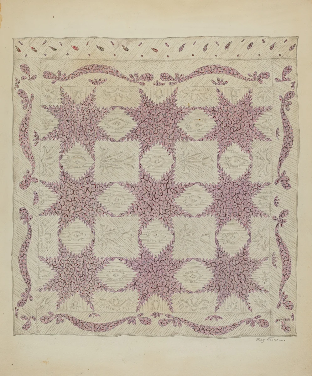 Patchwork Quilt by Mary Berner, index of american design, 1936