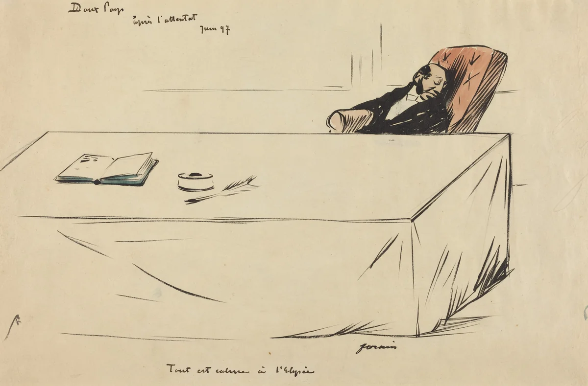 Apres l'attentat, Juin '97 by Jean-Louis Forain, drawing, 1897