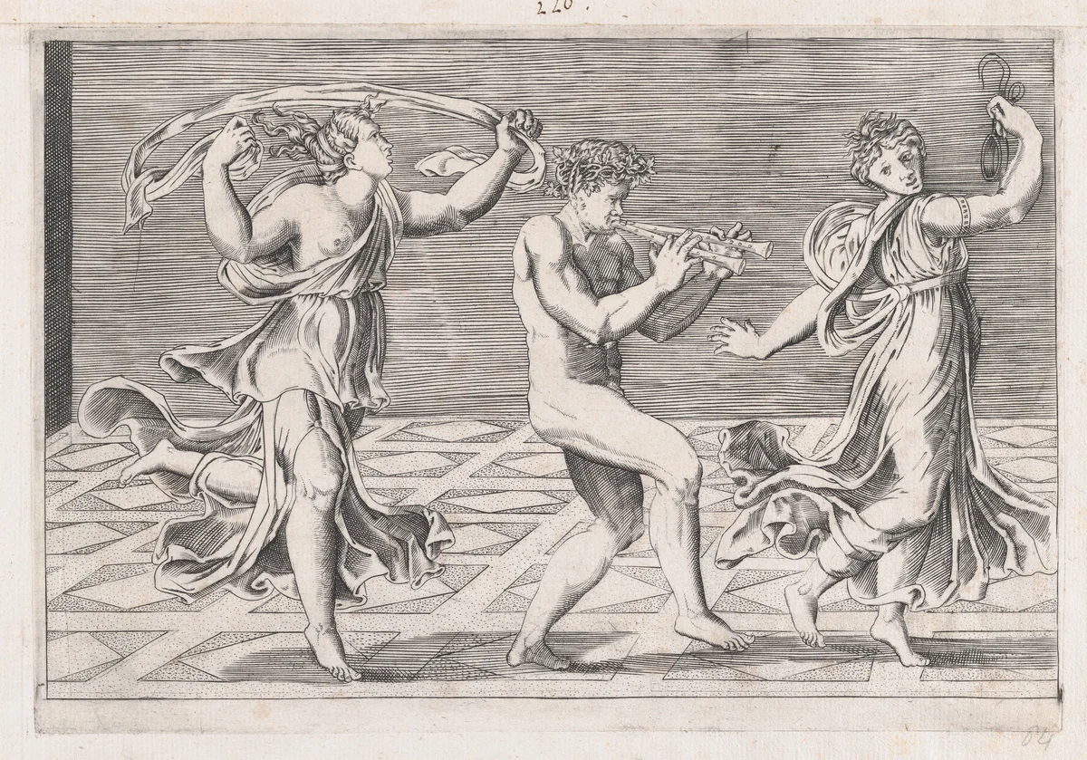 Dance of Fauns and Bacchants, from "Speculum Romanae Magnificentiae" by anonymous, print, 1500-1550
