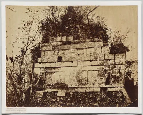 Palace of the Circus at Chicen-Itza (bas relief of tigers) by Claude-Joseph-Désiré Charnay, photograph, 1855-1865