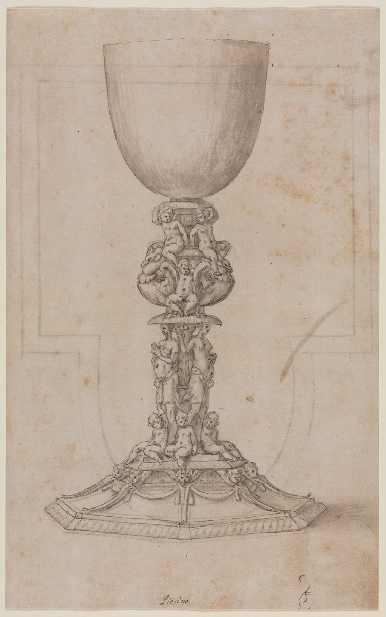Design for a Chalice (recto) by Luzio Romano, drawing, 1530-1570