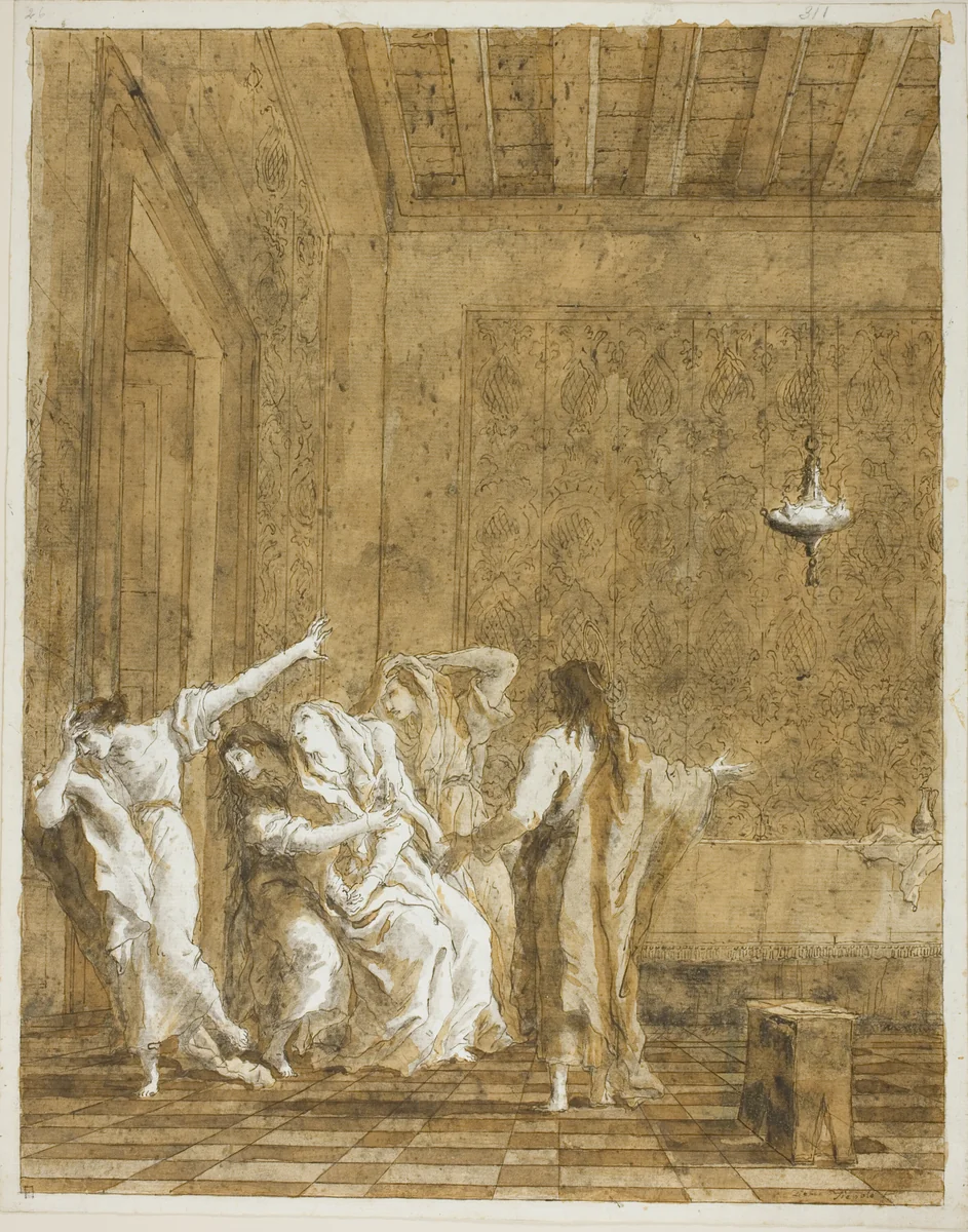 Jesus in the House of Jairus by Giovanni Domenico Tiepolo, drawing, 1780-1804