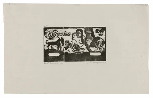 Three People, a Mask, a Fox and a Bird, headpiece forLe sourire by Paul Gauguin, print, 1899