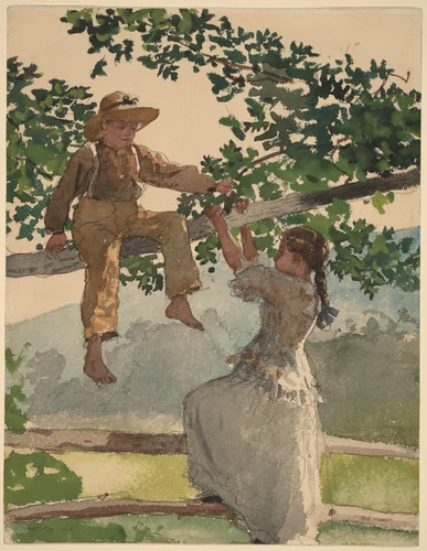 On the Fence by Winslow Homer, drawing, 1878