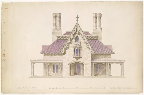 House for William J. Rotch, New Bedford, Massachusetts (front elevation) by Alexander Jackson Davis, drawing, 1845