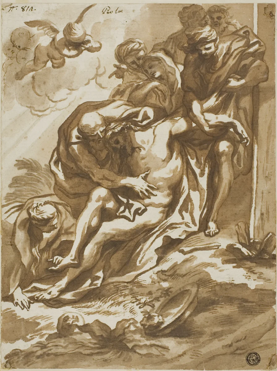 Descent from the Cross by Domenico Piola, drawing, 1647-1703