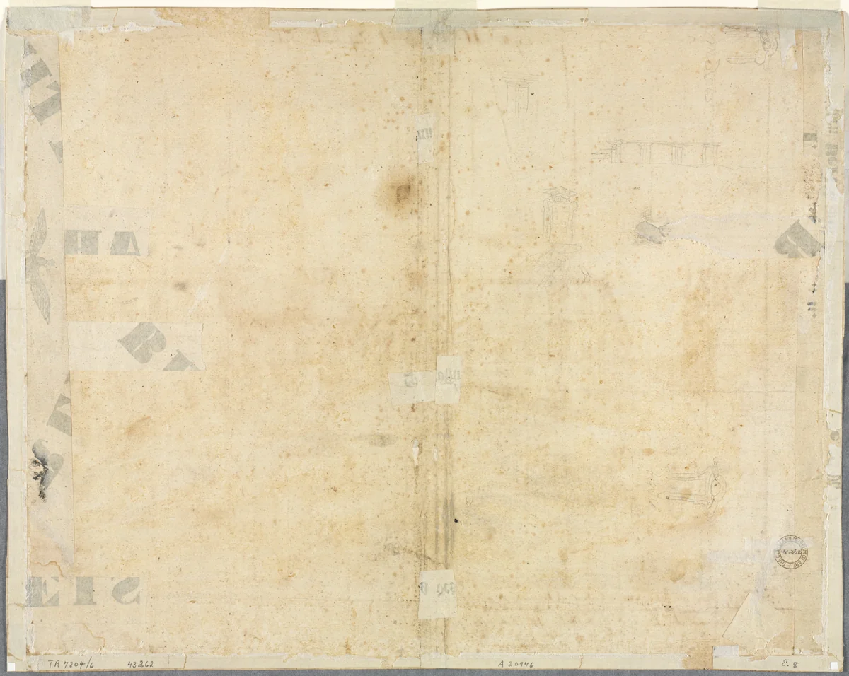 Sketches of Windows and Pilasters of the Attic Storey of the Collegio di Propaganda Fide (verso) by Lievin Cruyl, drawing, 1665