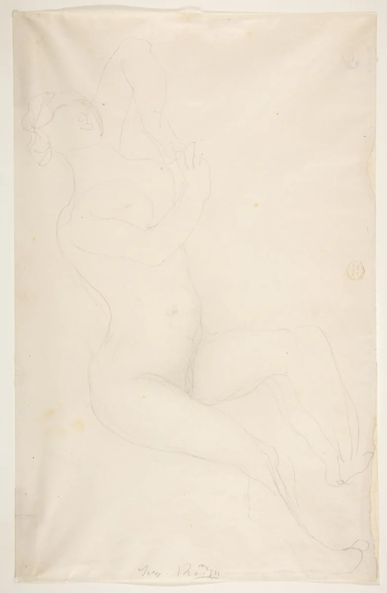 Reclining nude female figure by Auguste Rodin, drawing, 1865-1917