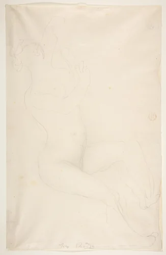 Reclining nude female figure by Auguste Rodin, drawing, 1865-1917