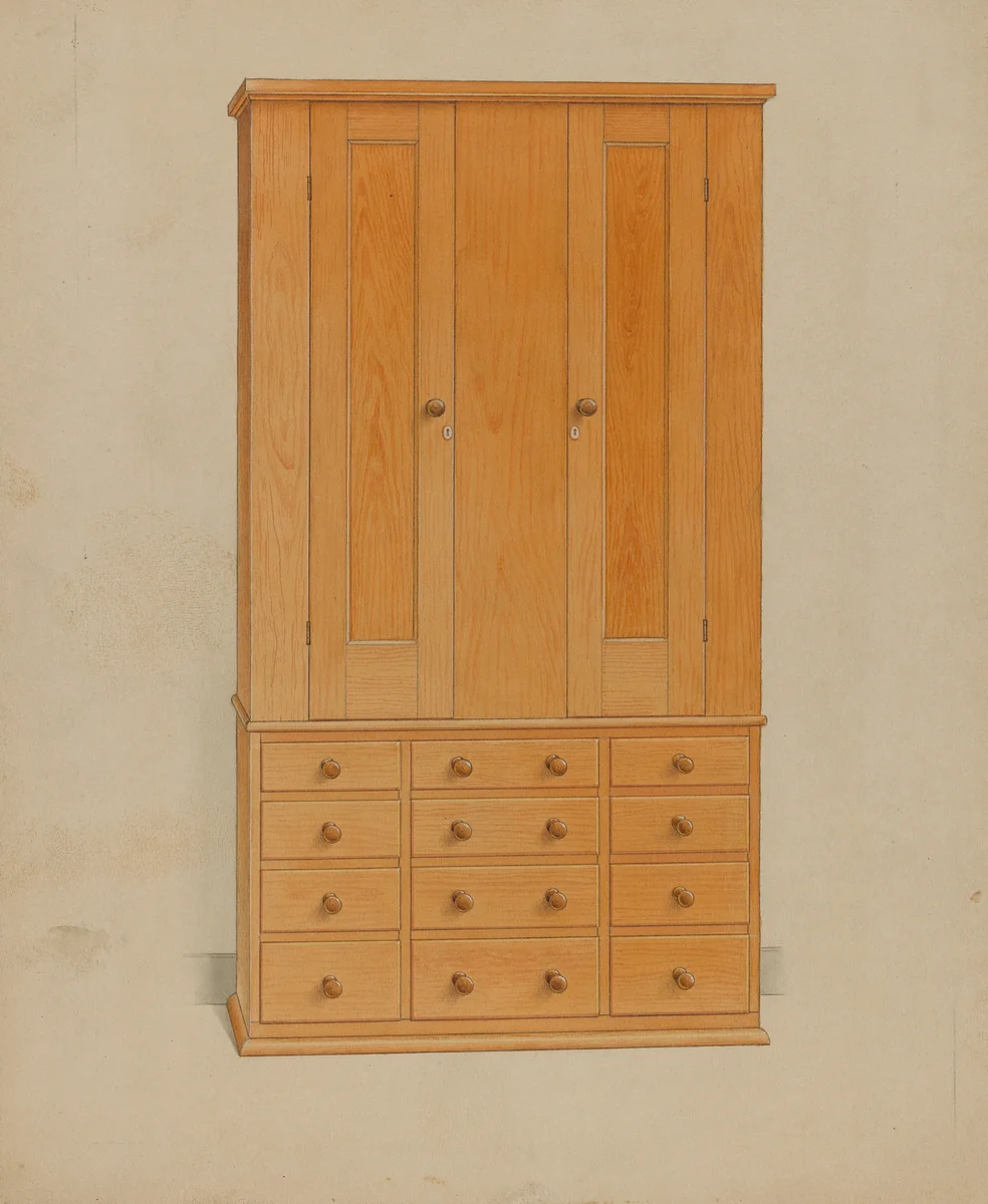 Shaker Cabinet with Drawers by Alfred H. Smith, index of american design, 1936