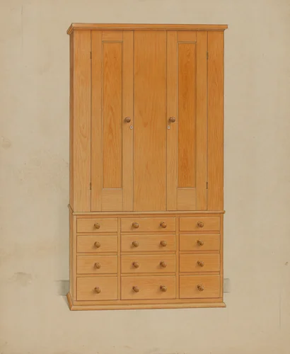 Shaker Cabinet with Drawers by Alfred H. Smith, index of american design, 1936