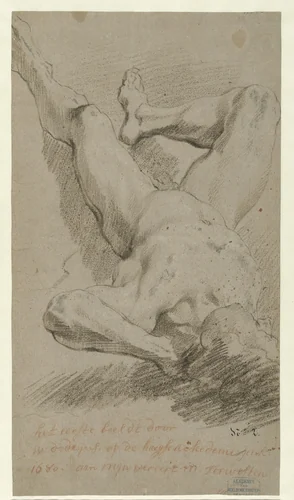 Liggend mannelijk naakt by Willem Doudijns, drawing, 1680