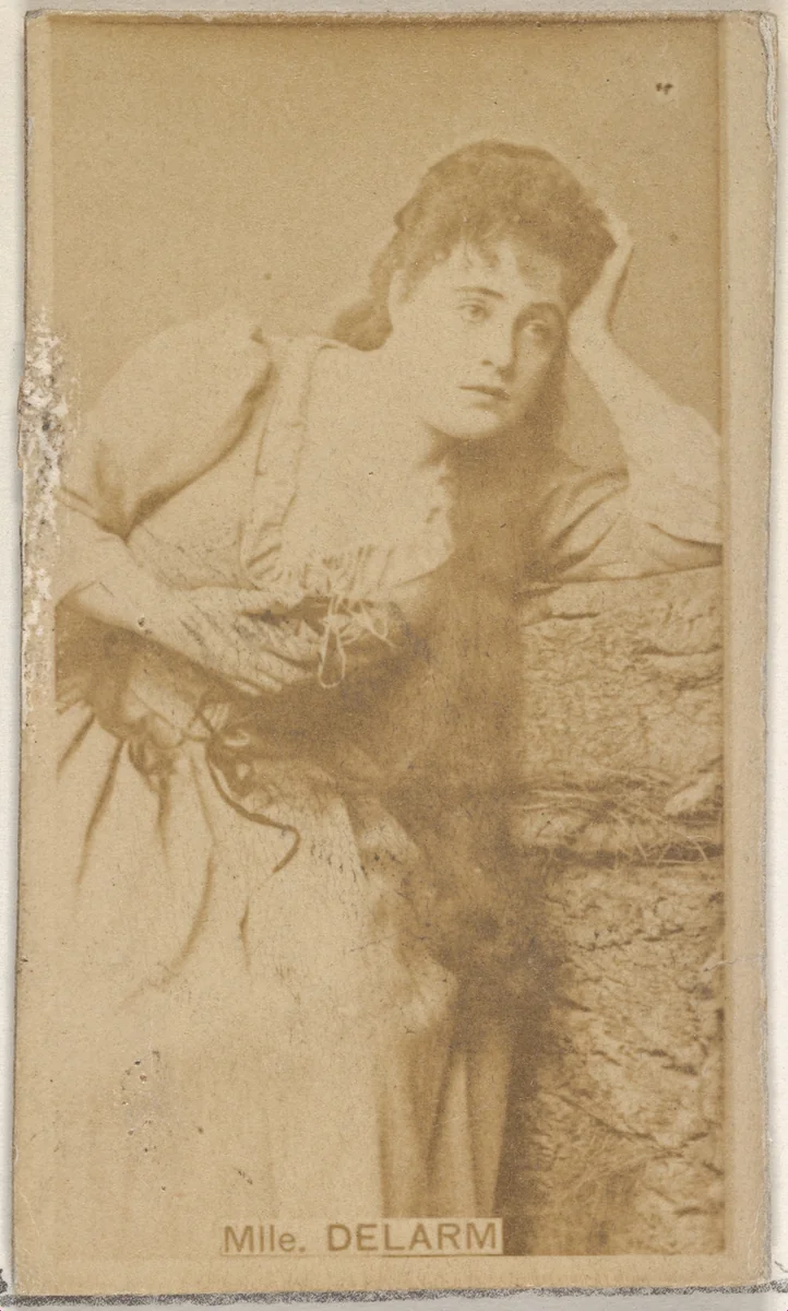 Mlle. Delarme, from the Actors and Actresses series (N45, Type 8) for Virginia Brights Cigarettes by Allen & Ginter, photograph, 1885-1891