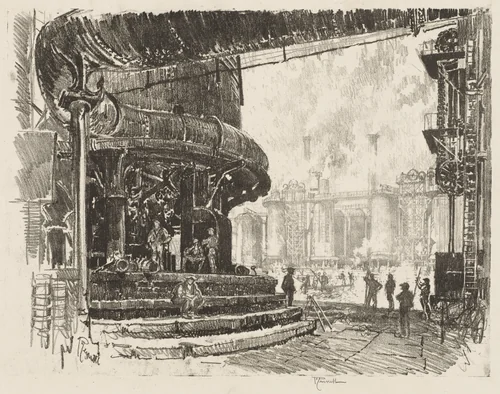 English War Work: Making Pig Iron, The Base of the Blast Furnaces by Joseph Pennell, print, 1916