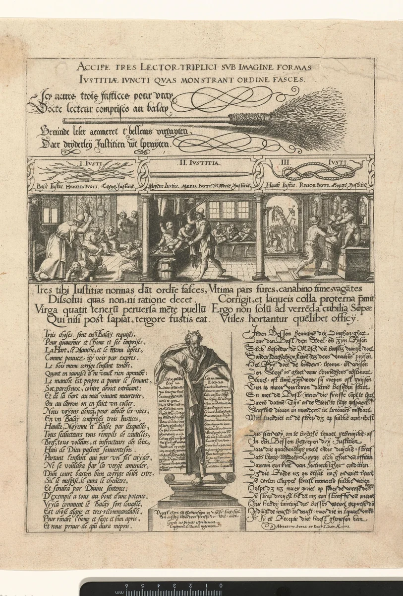 Mozes met de wetstafelen en drie manieren van straffen by Unknown, print, 1578
