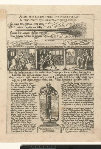 Mozes met de wetstafelen en drie manieren van straffen by Unknown, print, 1578