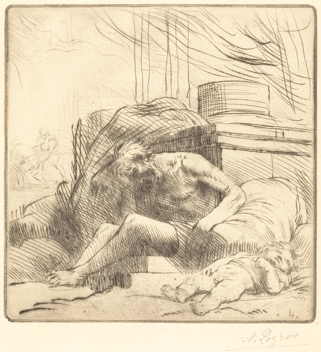 Victim of a Fire (Victime d'un incendie) by Alphonse Legros, print, 1837-1911