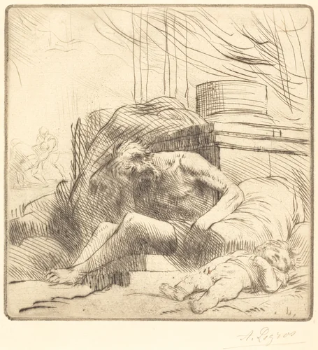 Victim of a Fire (Victime d'un incendie) by Alphonse Legros, print, 1837-1911