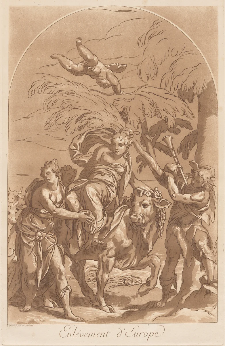 Rape of Europa by François-Philippe Charpentier; Nicolas Le Sueur; Paolo Farinati, print, 1763