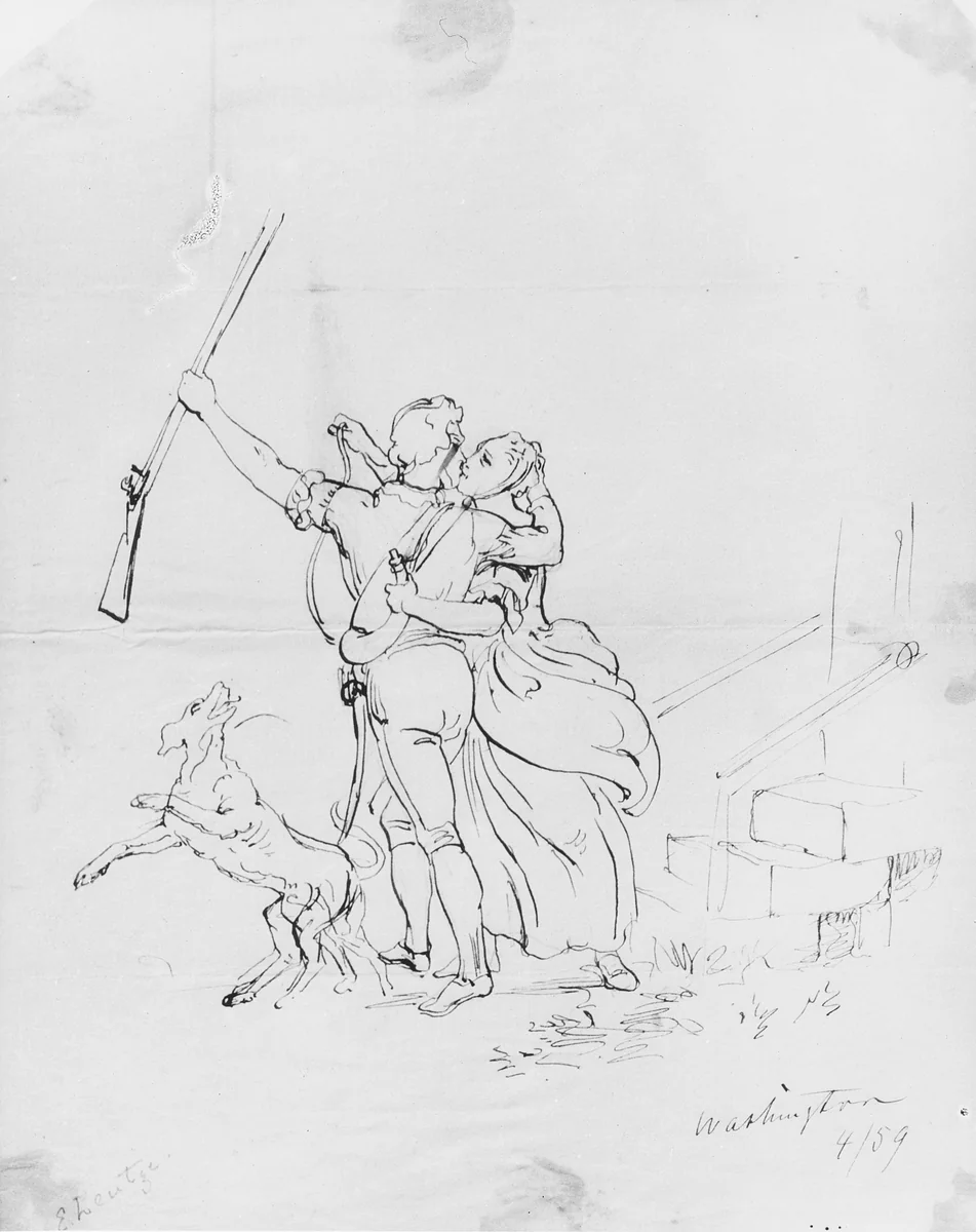 The Soldier's Farewell (from McGuire Scrapbook) by Emanuel Leutze, artwork, 1859