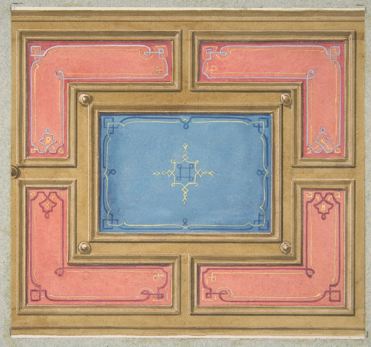 Design for a paneled ceiling by Jules-Edmond-Charles Lachaise, drawing, 1820-1897