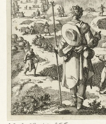 Pelgrim staat voor de keuze de smalle of brede weg te kiezen by Jan Luyken, print, 1689
