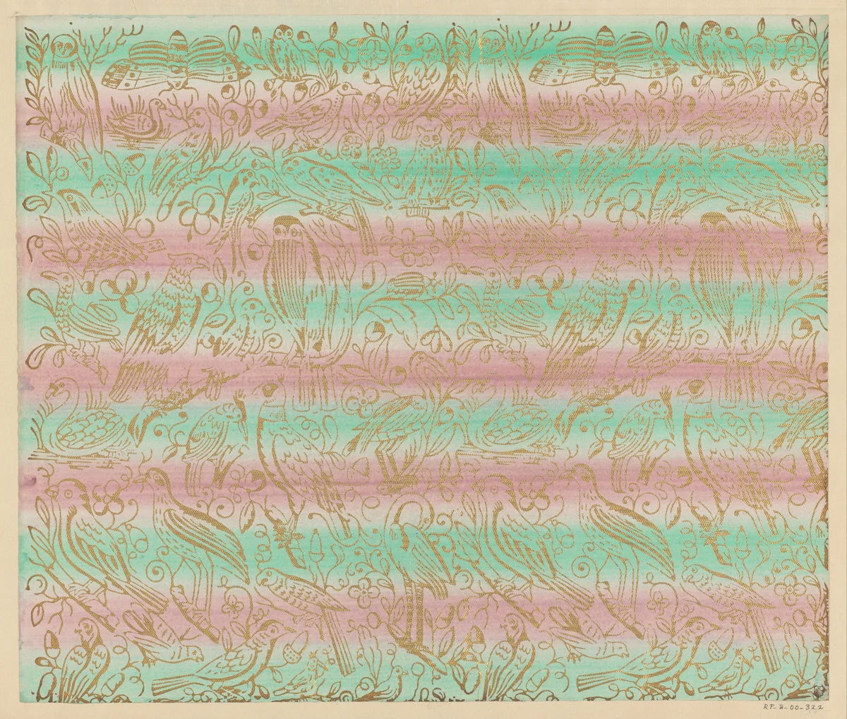 Blad met verschillende vogels met bloemen en vruchten by Dessauerschen Buntpapierfabrik, other, 1850-1920