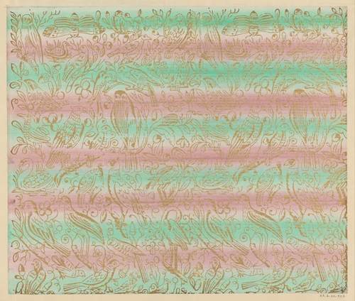 Blad met verschillende vogels met bloemen en vruchten by Dessauerschen Buntpapierfabrik, other, 1850-1920