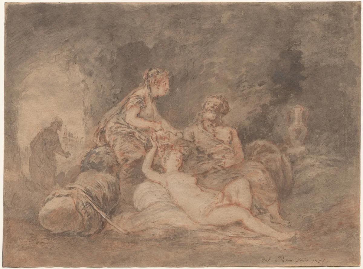 Lot and His Daughters by Antoine Pesne, drawing, 1756