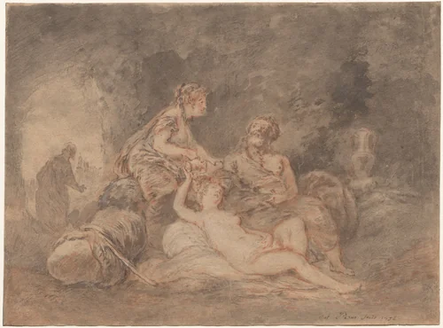 Lot and His Daughters by Antoine Pesne, drawing, 1756