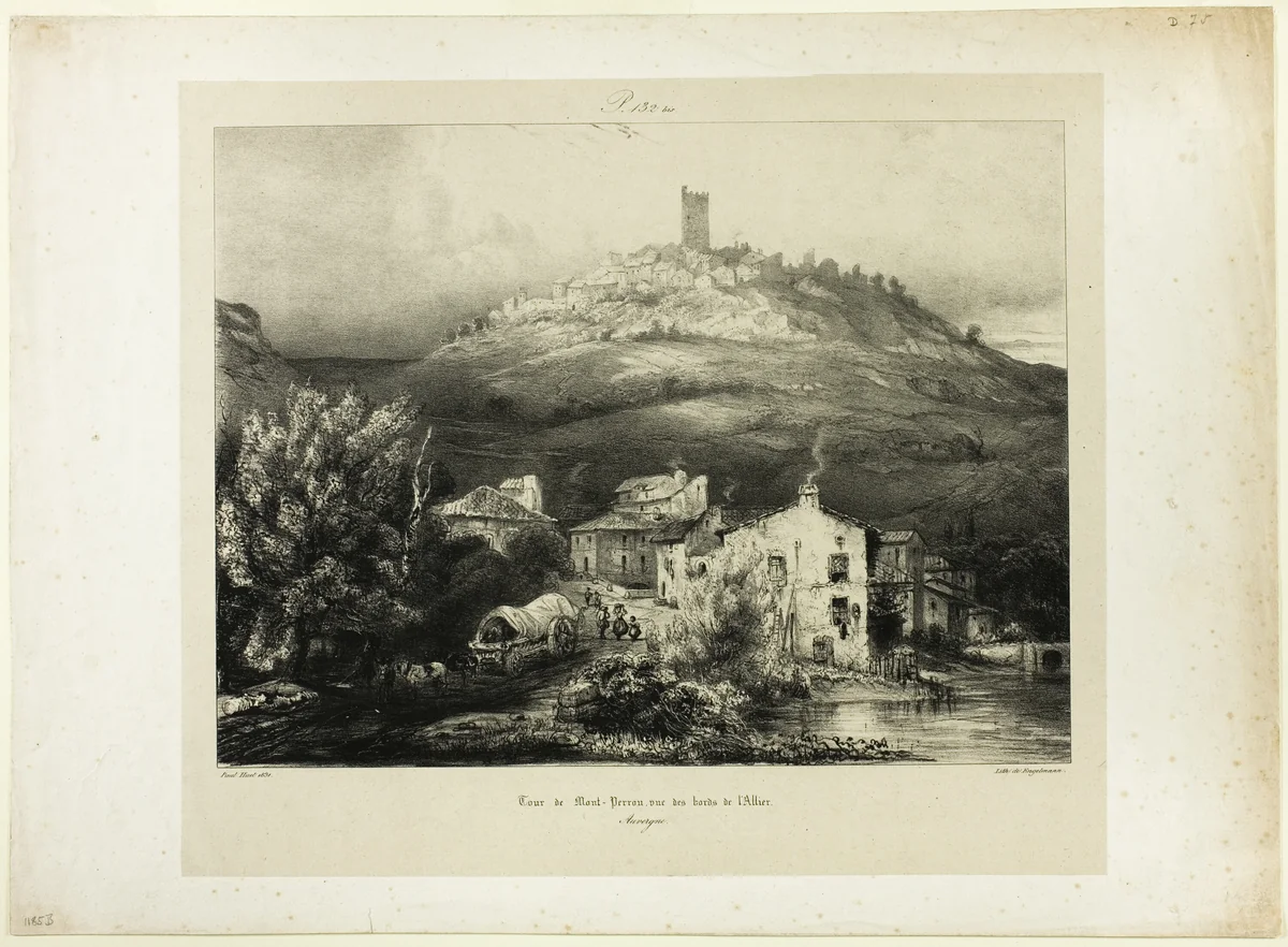 The Tower of Mont-Perrou, Seen from the Banks of the Allier (Auvergne) by Paul Huet, print, 1831