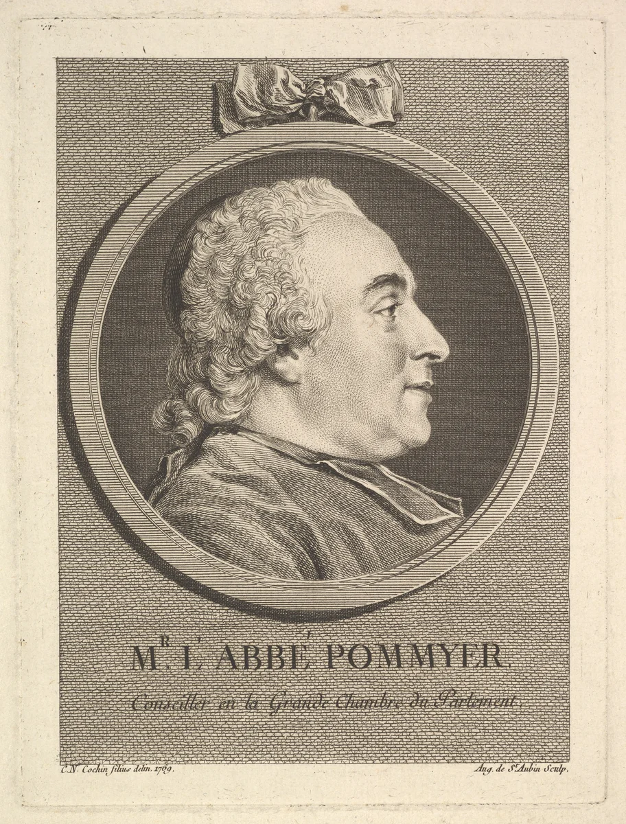 Portrait of L'Abbé Pommyer by Augustin de Saint-Aubin, print, 1771