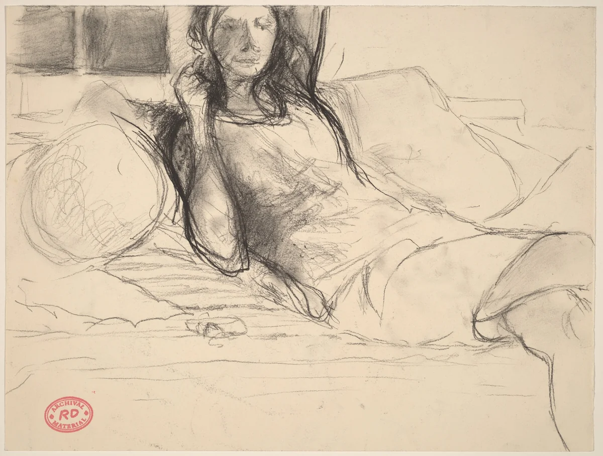 Untitled [woman leaning back on sofa] by Richard Diebenkorn, drawing, 1955-1967