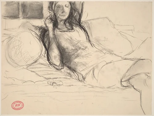 Untitled [woman leaning back on sofa] by Richard Diebenkorn, drawing, 1955-1967