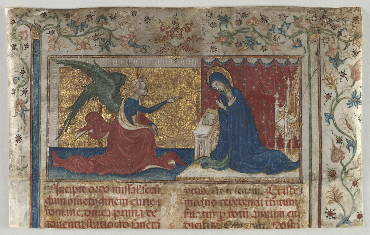 Half Leaf from a Missal: The Annunciation by Unknown, manuscript, 1410-1420