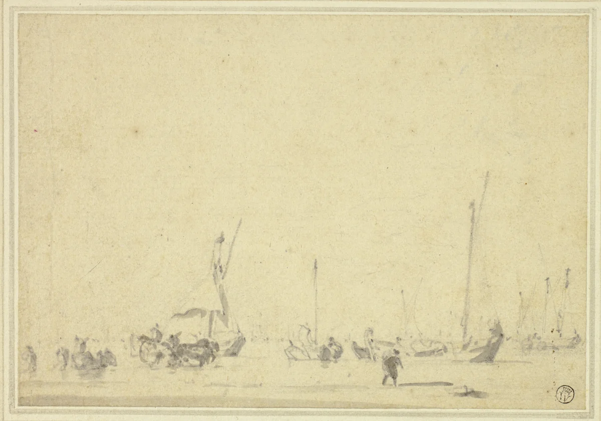 Boats at Anchor by Willem van de Velde, drawing, 1653-1707