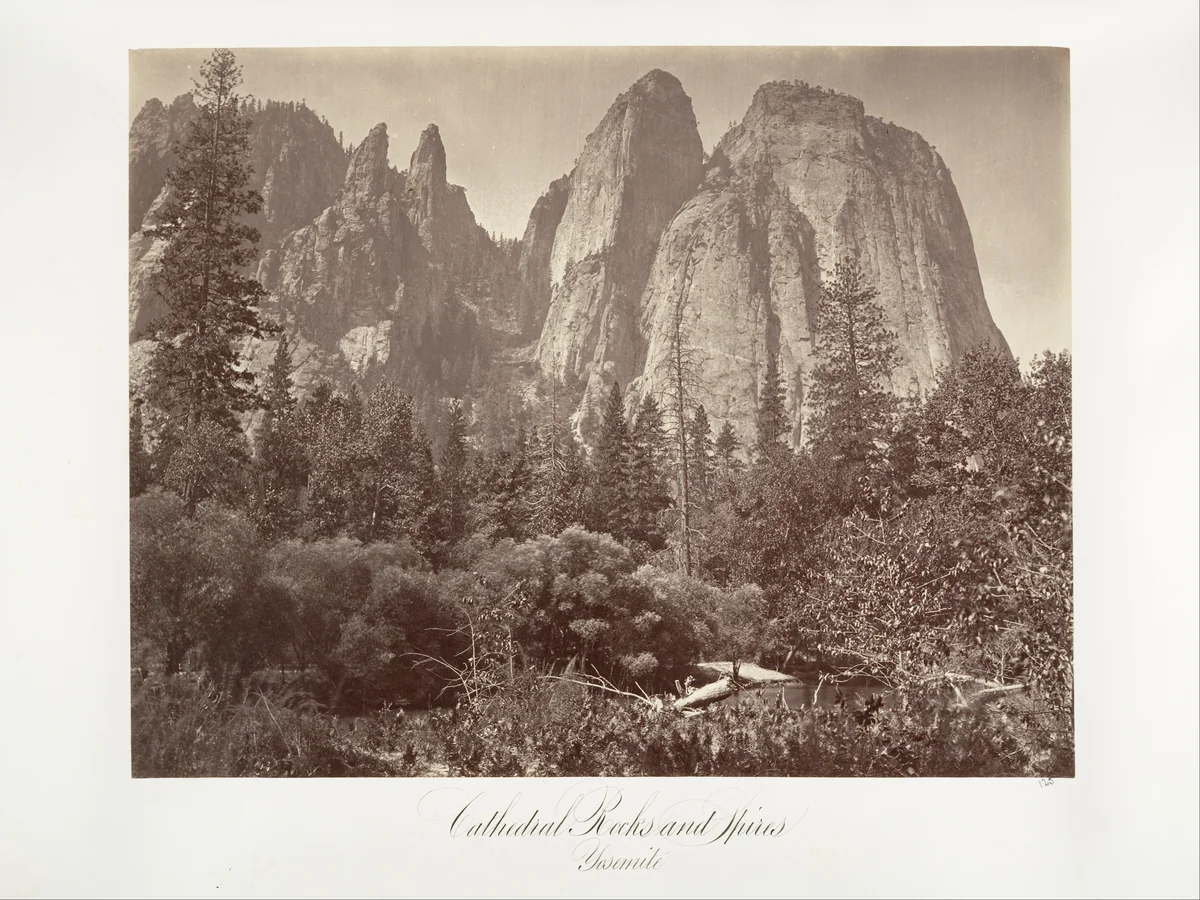 Cathedral Rocks and Spires by Carleton E. Watkins, photograph, 1870-1874