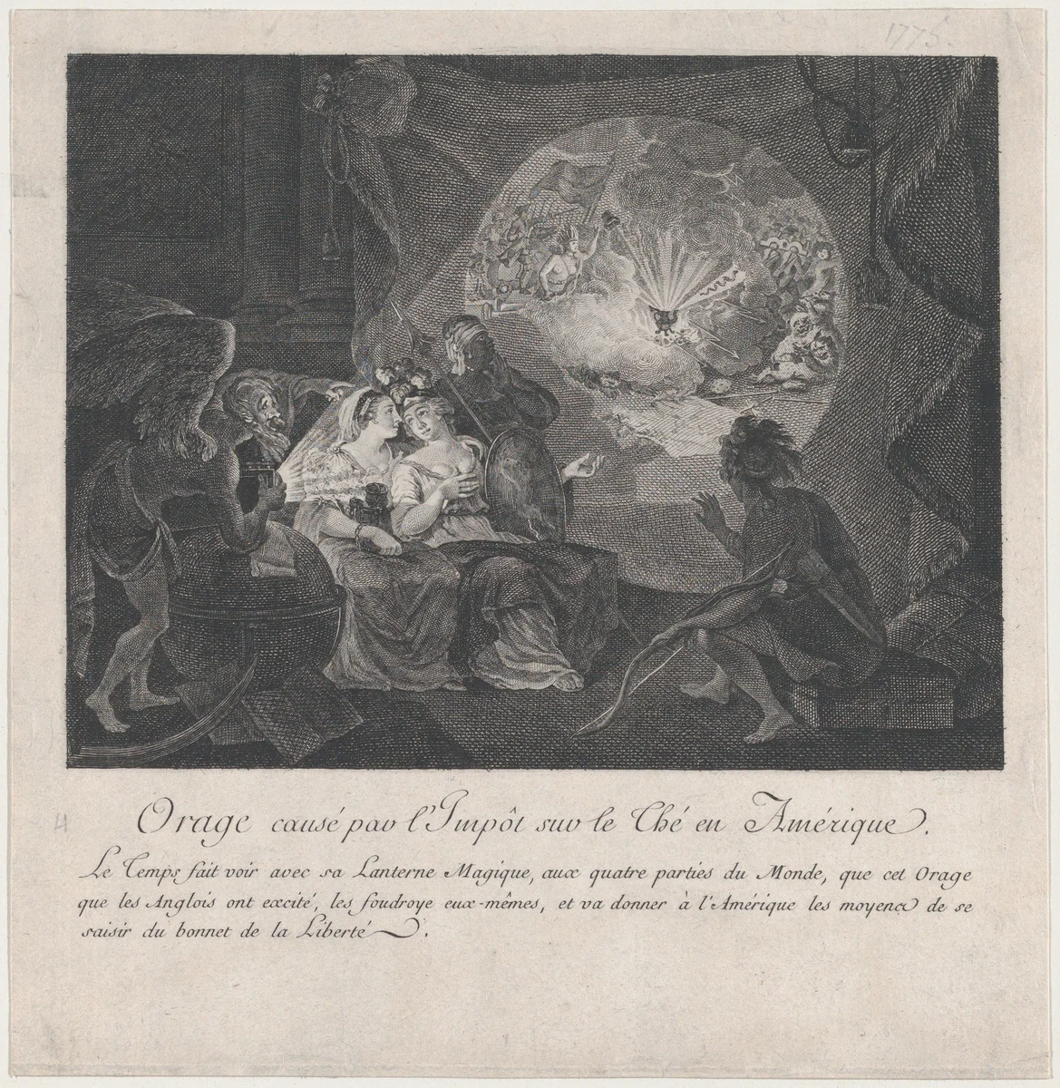 Orage causé par l'Impôt sur le Thé en Amérique by anonymous, print, 1778