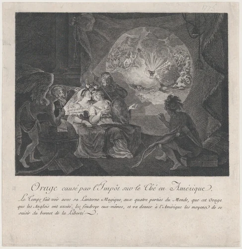 Orage causé par l'Impôt sur le Thé en Amérique by anonymous, print, 1778