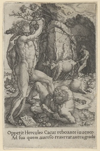 Hercules Killing Cacus, from The Labors of Hercules by Heinrich Aldegrever, print, 1550