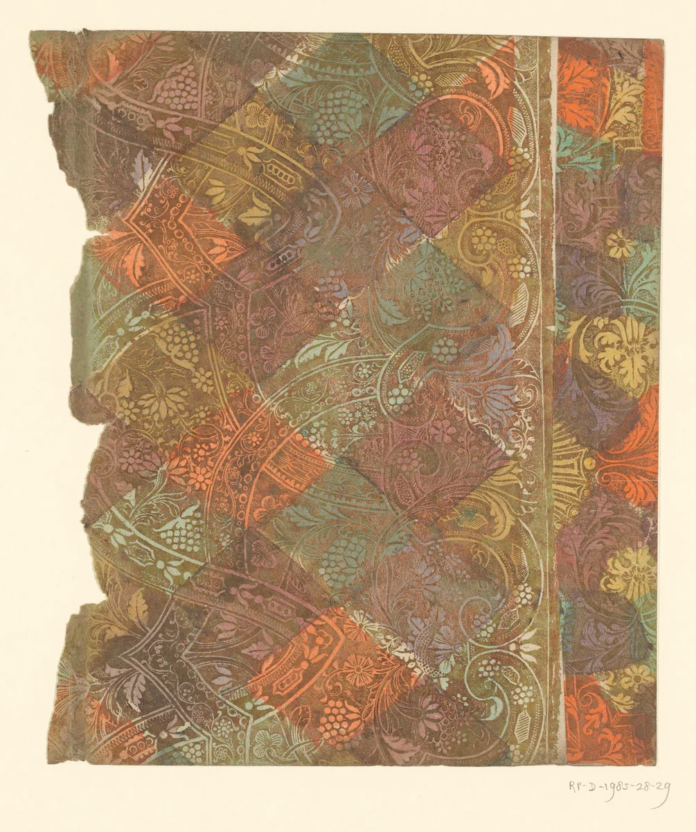 Blad met bloemen en vruchten met over elkaar slingerende banden by anonymous, other, 1700-1850