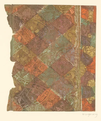 Blad met bloemen en vruchten met over elkaar slingerende banden by anonymous, other, 1700-1850